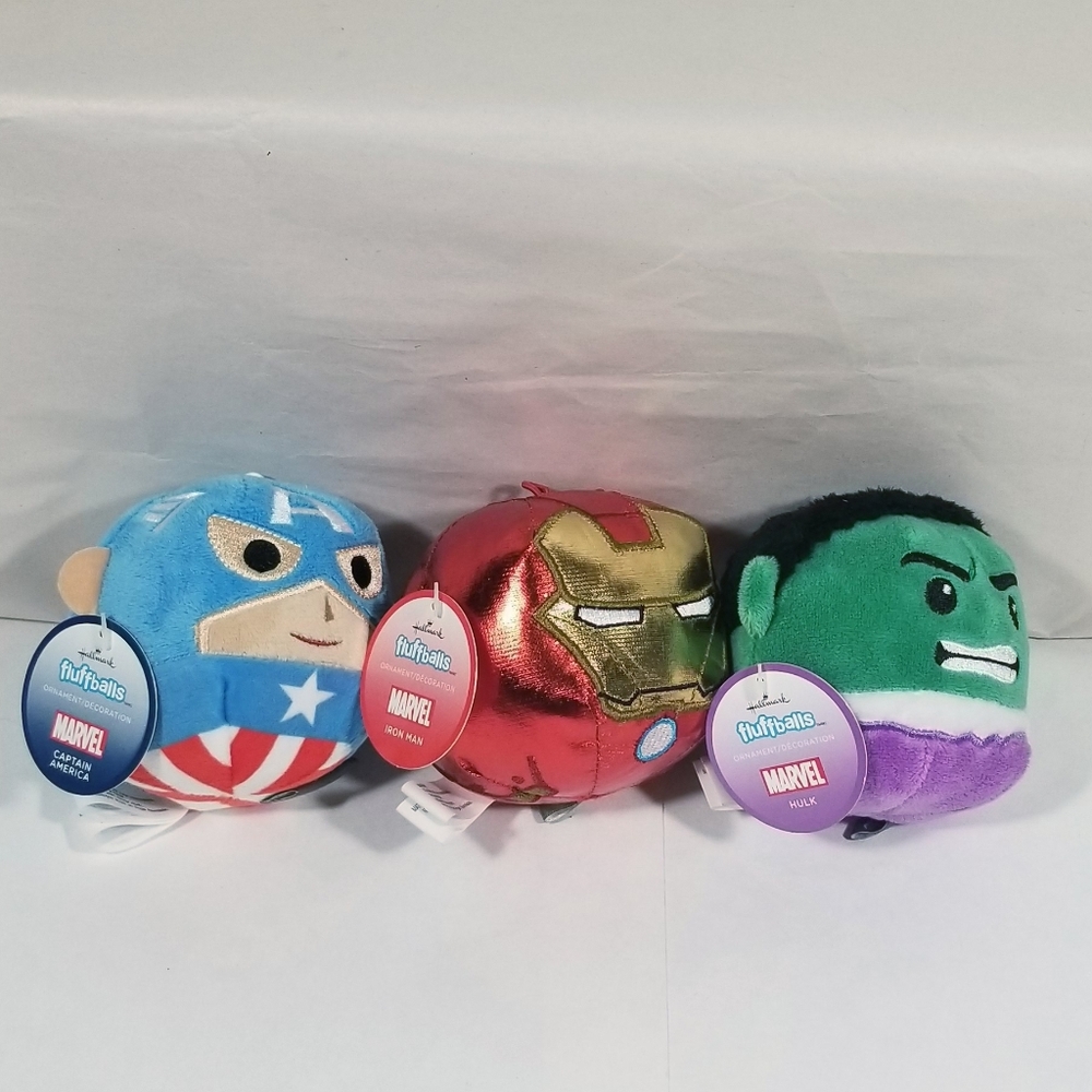 Hallmark Fluffballs Marvel Captain America Hulk Iron Man Plush Set NWT